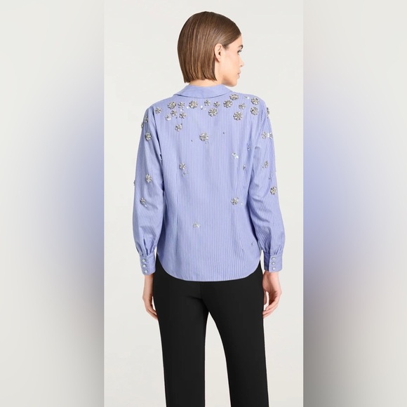 Cinq a Sept Lola Stripe Tumbling Flowers Blanche Top Size XXS - Picture 2 of 9